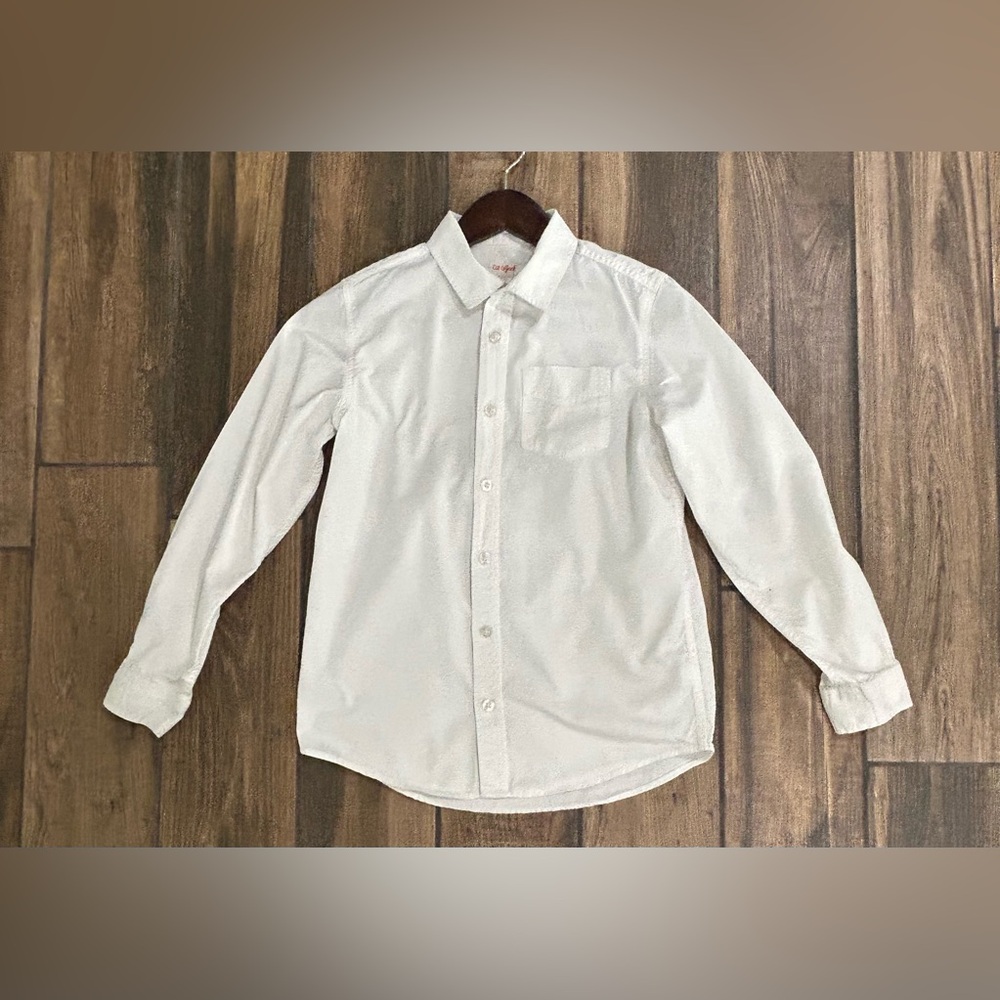 CAT & JACK, BOY'S WHITE COTTON LONG SLEEVED DRESS SHIRT W/POCKET, SIZE L